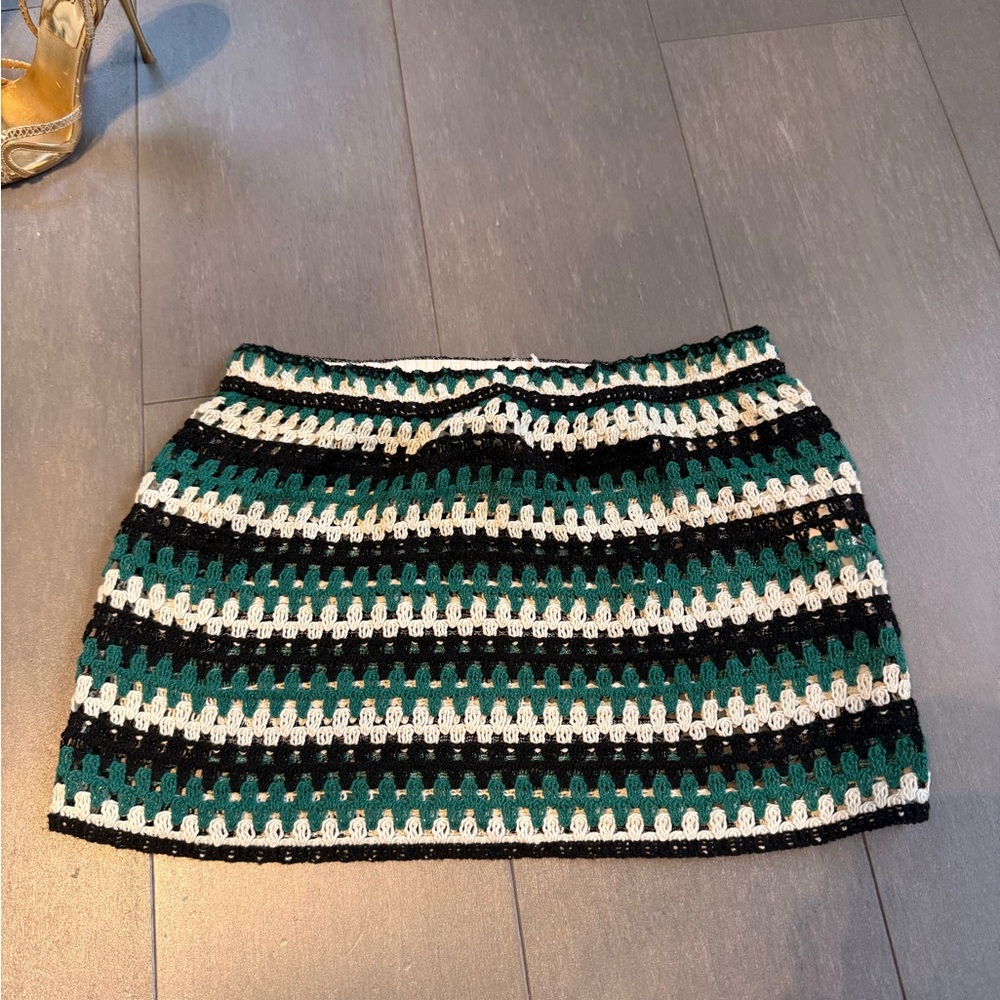 Striped Black, White, and Green Skirt
